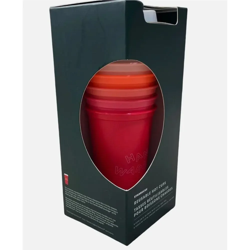 Starbucks 2019 Winter Holiday Christmas Reusable Hot Coffee Cups 6 Pack w/ Lids